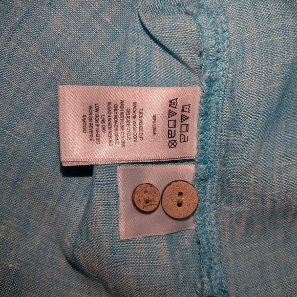 Sigrid Olsen 100% Linen Coastal Button Pullover Blouse Size Small Blue Natural - Picture 6 of 7